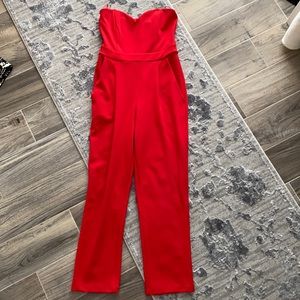 Express red pants suit sweetheart neckline